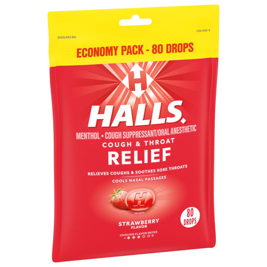 HALLS Relief Strawberry Cough Drops, Economy Pack, 80 Drops