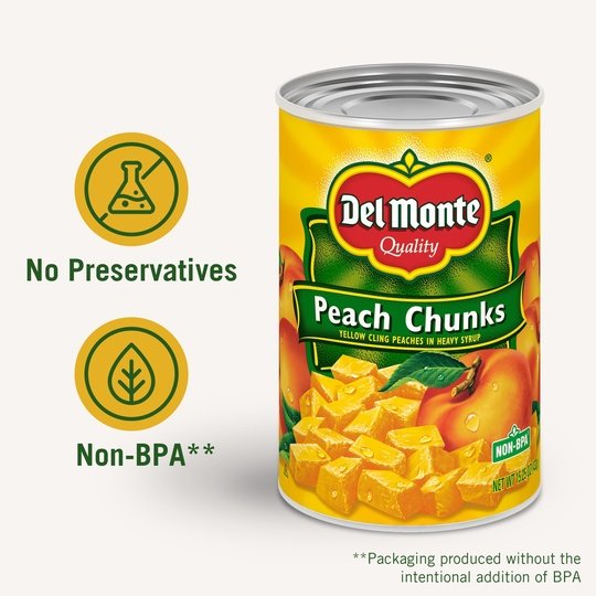 Del Monte Yellow Cling Peach Chunks, Canned Fruit, 15.25 oz Can