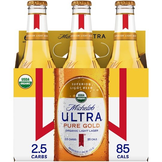 Michelob Ultra Pure Gold Organic Light Lager Beer, 6 Pack, 12 fl oz Bottles, 3.8% ABV, Domestic