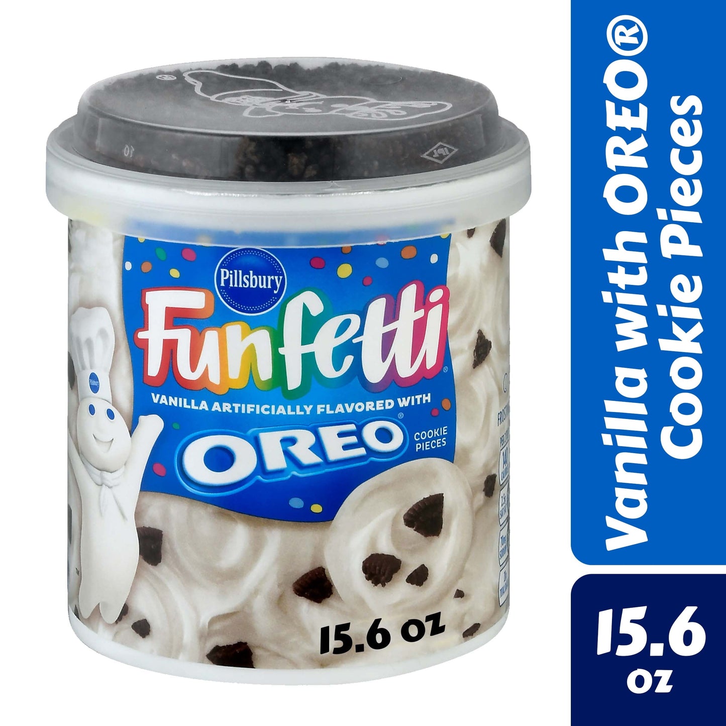 Pillsbury Funfetti Vanilla Frosting with OREO Cookie Pieces, 15.6 Oz Tub