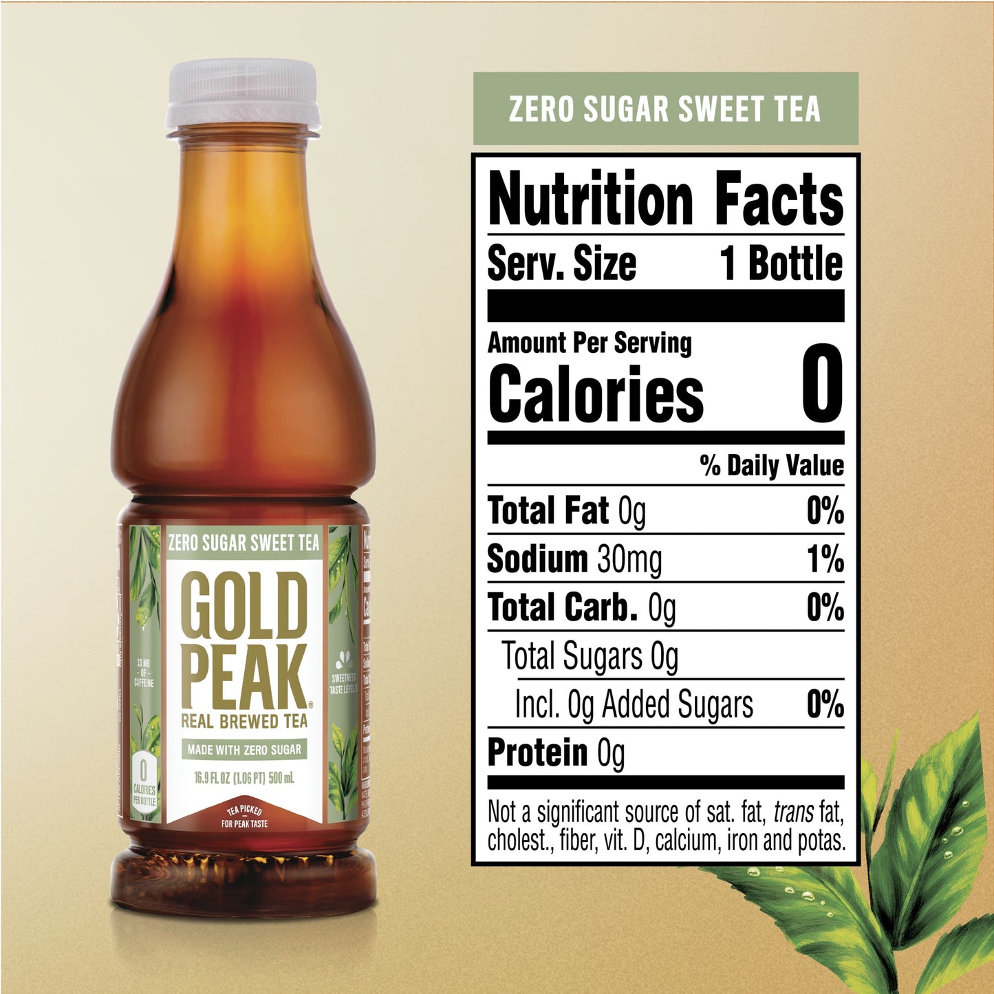 Gold Peak Real Brewed Tea Zero Sugar Diet, Bottled Tea Drink, 16.9 fl oz, 6 Bottles