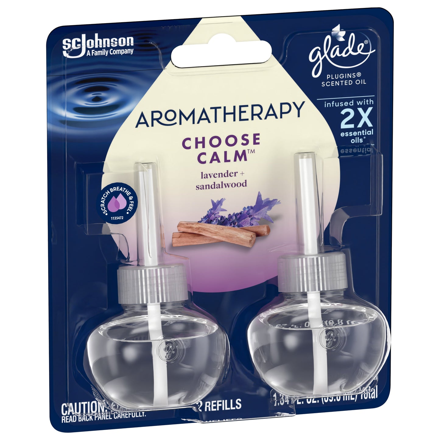 Glade Aromatherapy PlugIns Scented Oil Refills, Air Freshener, Fragrance Infused with Essential Oils, Choose Calm Scent with Notes of Lavender & Sandalwood, 2 x 0.67 oz (19.8 ml)