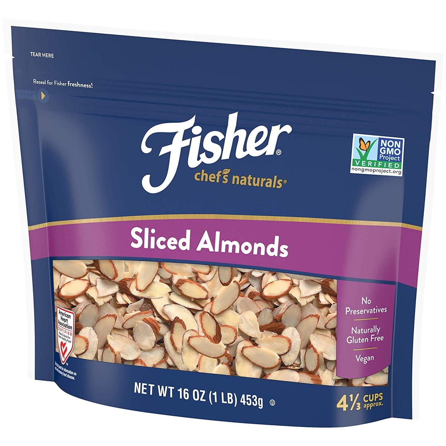 Fisher Chef's Naturals Gluten Free, No Preservatives, Non-GMO Sliced Almonds, 16 oz Bag