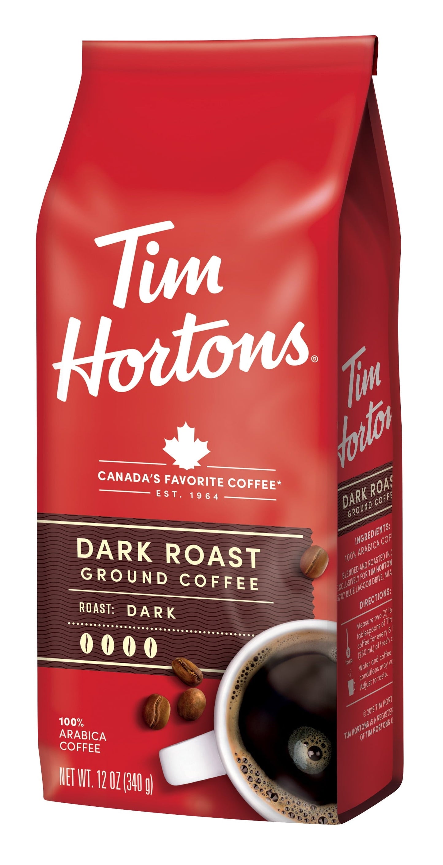 Tim Hortons Dark Roast Ground Coffee, 100% Arabica, 12 oz Bag