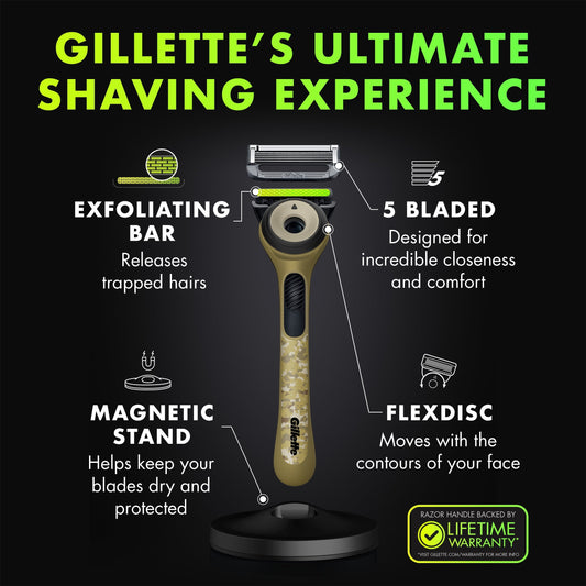 Gillette Labs with Exfoliating Bar Men's NFL Salute to Service Razor with Stand, Green, Camo