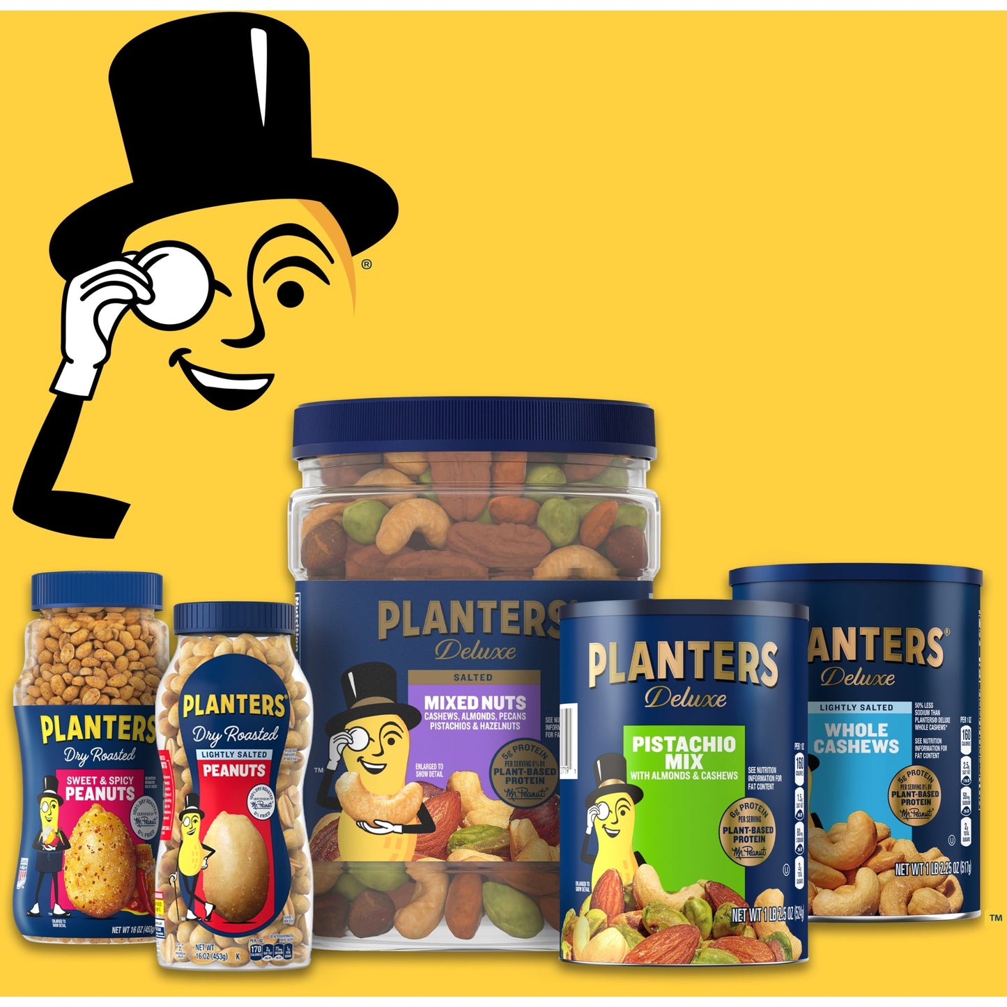 PLANTERS Deluxe Salted Mixed Nuts, Party Snacks, Plant-Based Protein 34oz (1 Container)