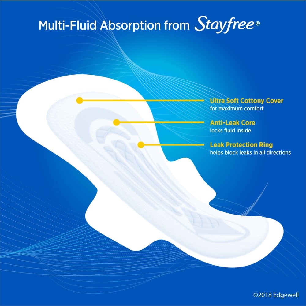 Stayfree Ultra Thin Overnight Pads With Wings, 40 Ct, Multi-Fluid Absorption, Protection For Up To 10 Hours