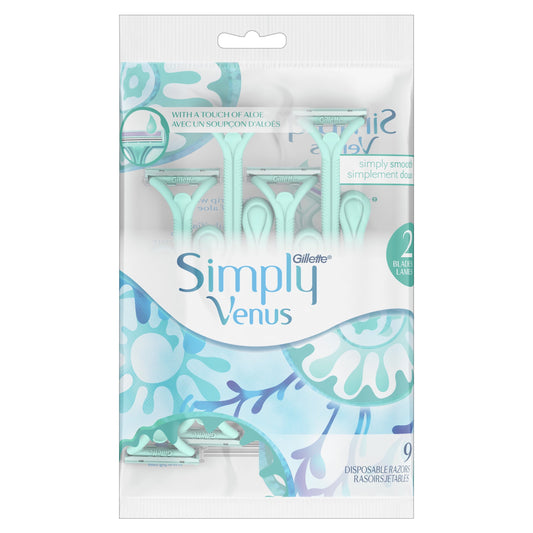 Gillette Simply Venus 2 Disposable Razors for Women, 9 Count, Blue