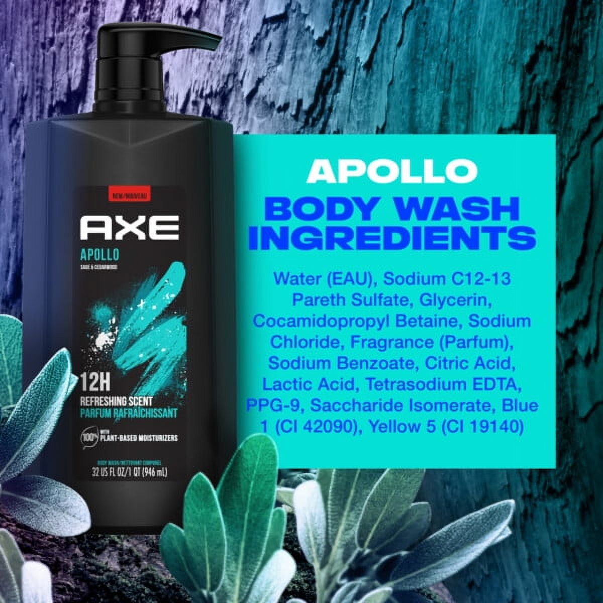 Axe Apollo Refreshing Daily Use Body Wash, Sage and Cedarwood, 32 fl oz