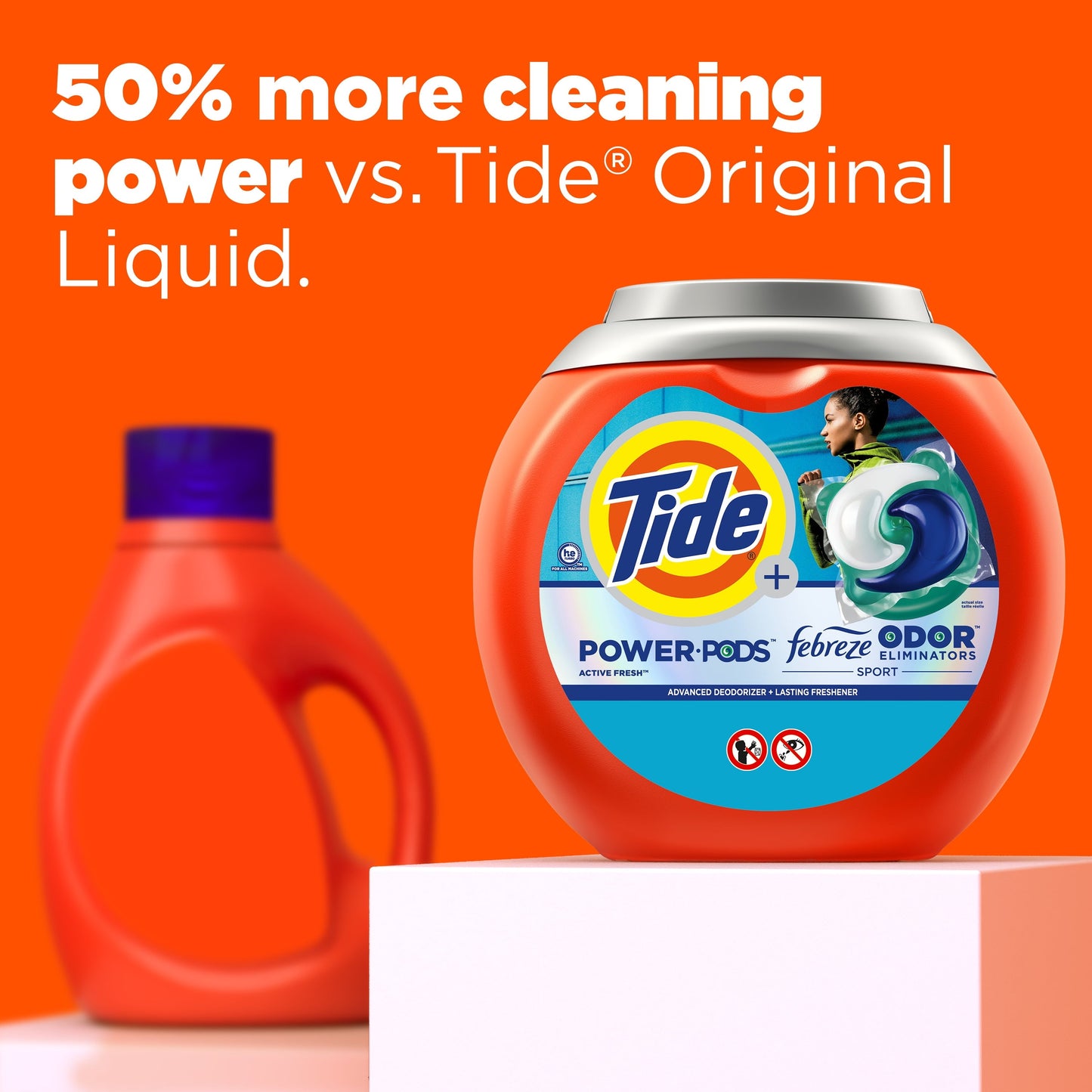 Tide Power Pods Laundry Detergent Soap Packs with Febreze, Sport Odor Defense, 45 Ct