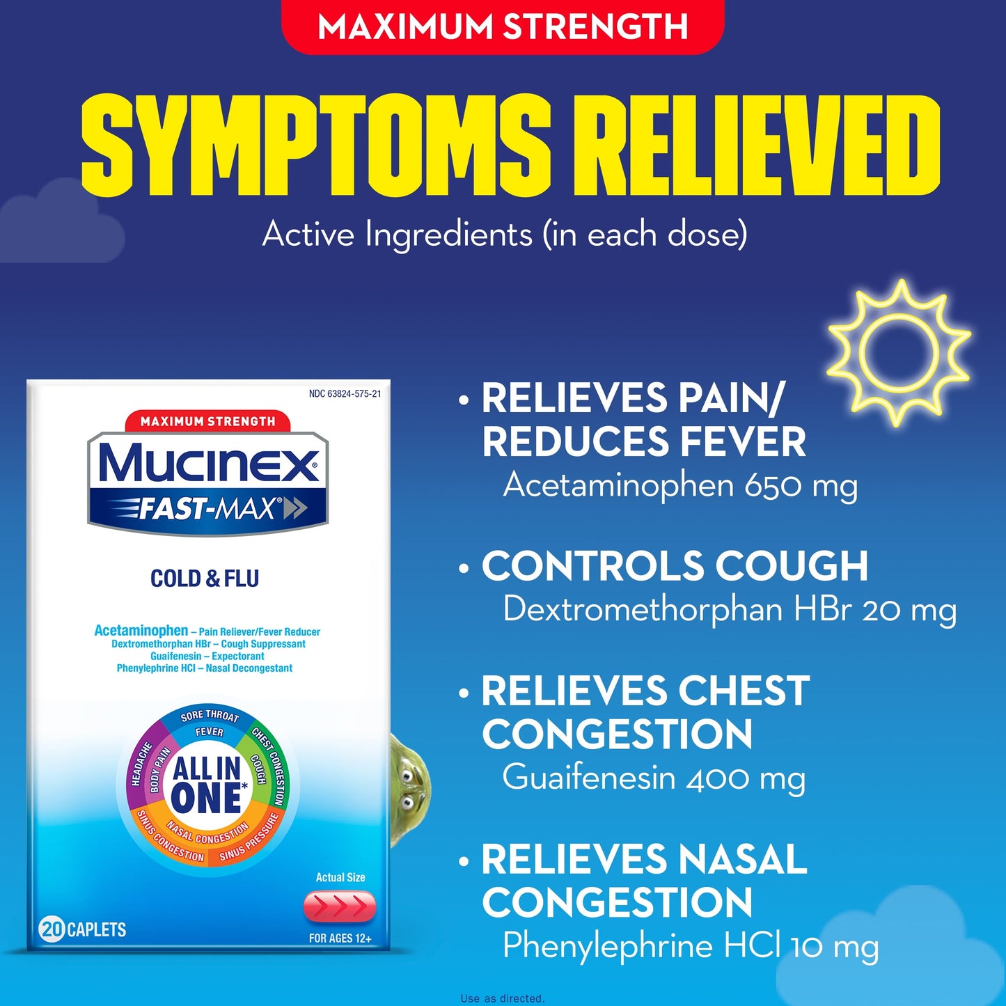 Mucinex All in One Fast Max, Cold and Flu Medicine, 20 Caplets