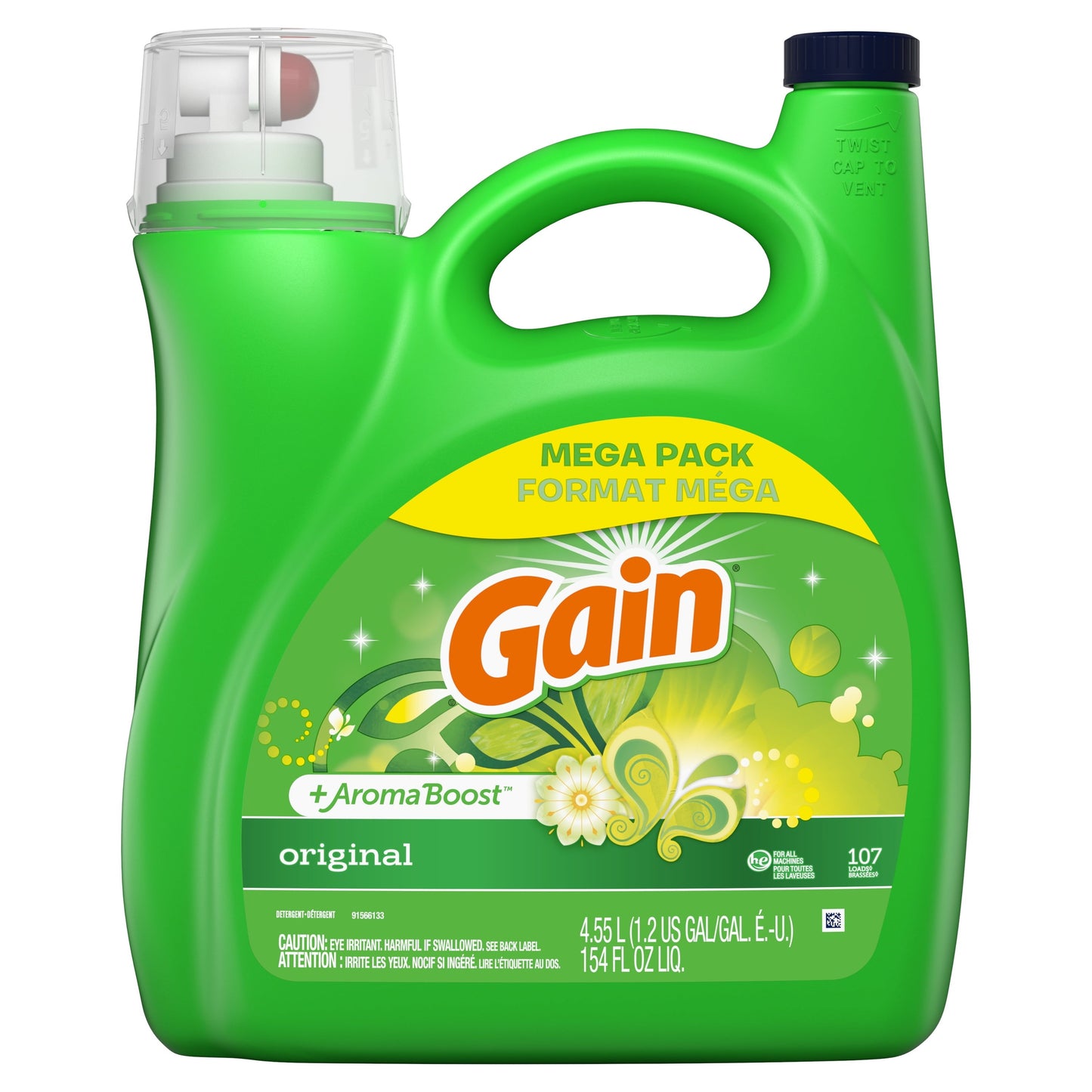 Gain + Aroma Boost Liquid Laundry Detergent, Original Scent, 107 Loads, 154 fl oz