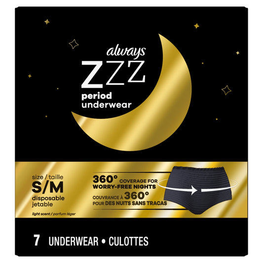 Always ZZZ Overnight Disposable Period Underwear for Women, Size S-M, 7 Ct