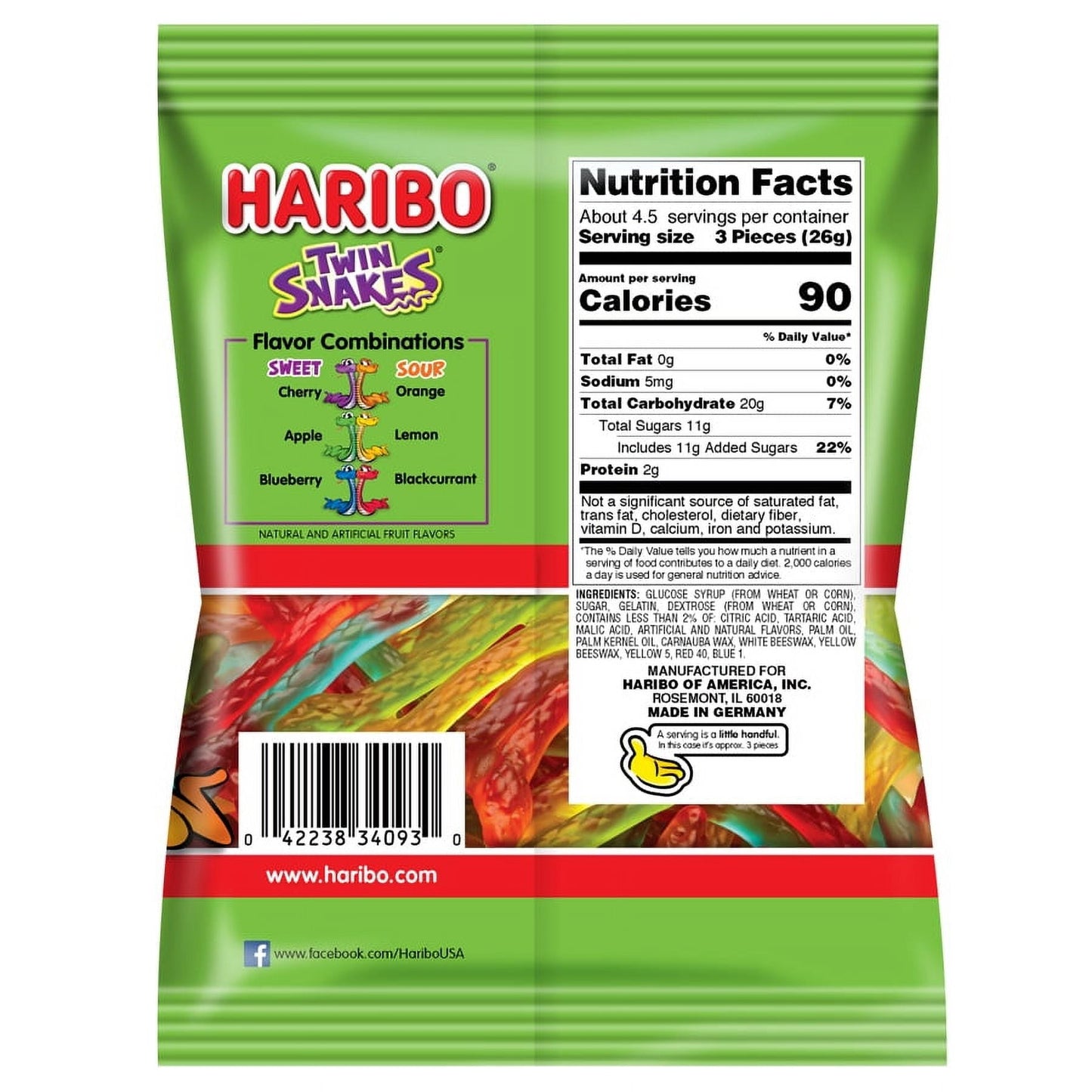 Haribo Twin Snakes Sweet and Sour Gummy Candy, 4oz