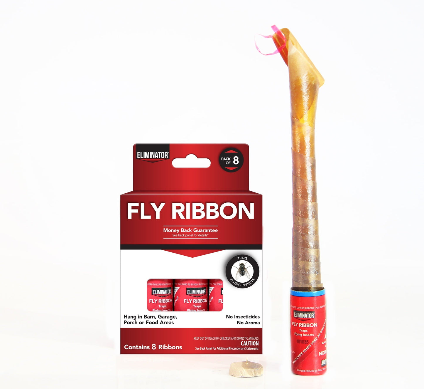 Eliminator Non-Toxic Fly Ribbon, Sticky Paper, Traps Flying Insects, 8 Pack