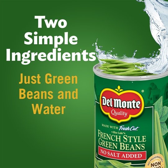 Del Monte French Style Green Beans, No Salt, 14.5 oz Can