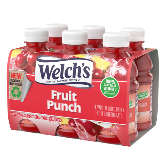 Welch's Fruit Punch Juice Drink, 10 fl oz On-the-Go Bottle (Pack of 6)