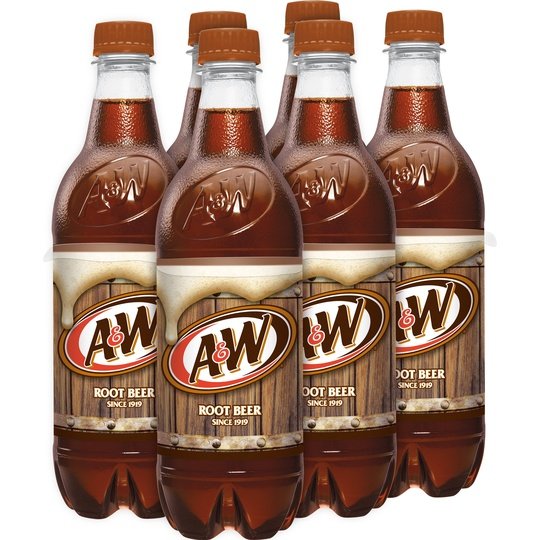 A&W Caffeine-Free, Low Sodium Root Beer Soda Pop, 16.9 Fl Oz, 6 Pack Bottles