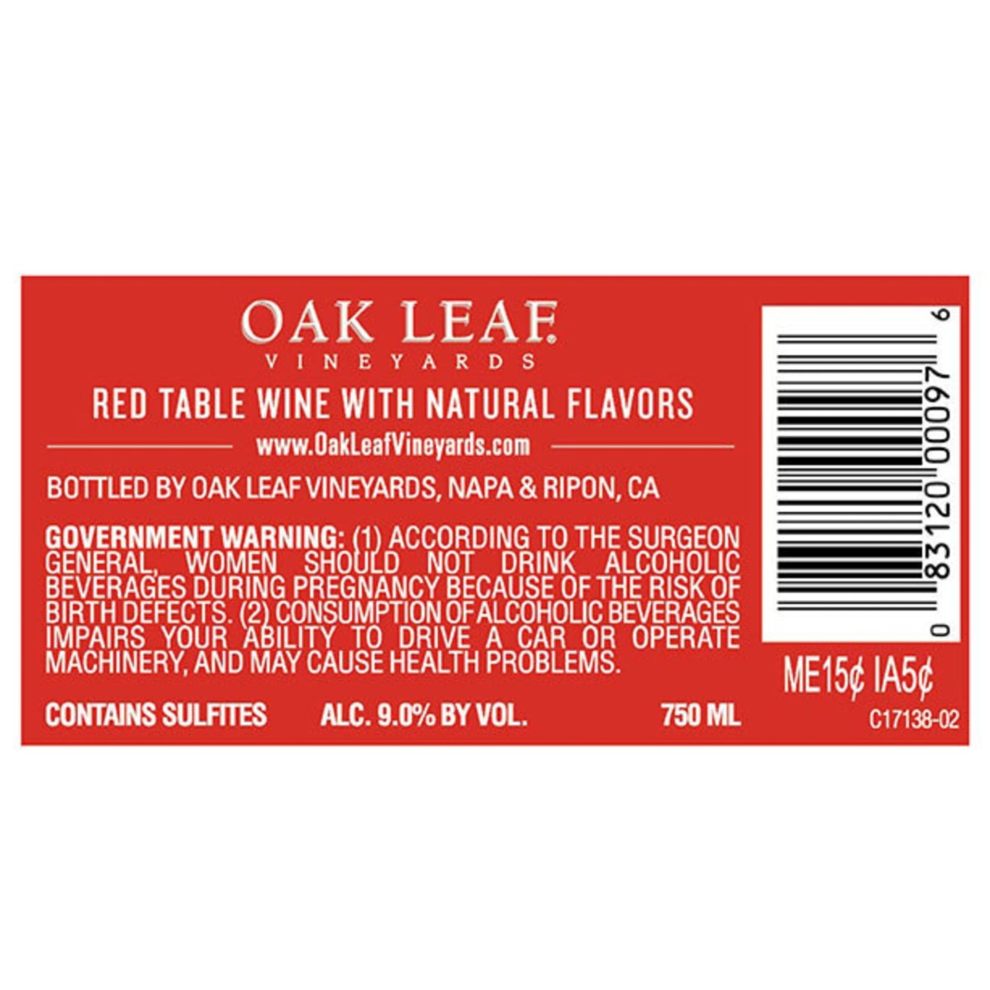 Oak Leaf Vineyards Red Blend Wine, 750 ml Glass, ABV 9.00%