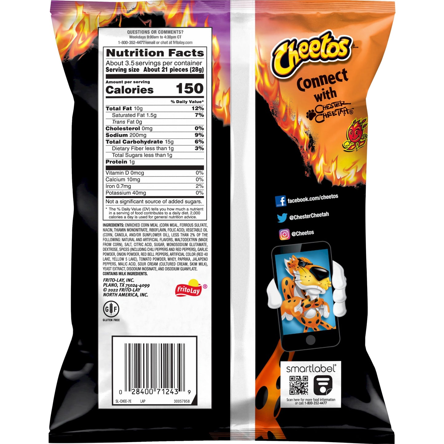 Cheetos Cheese Flavored Snacks Flamin' Hot Crunchy Tangy Chili Fusion, 3.25oz Bag