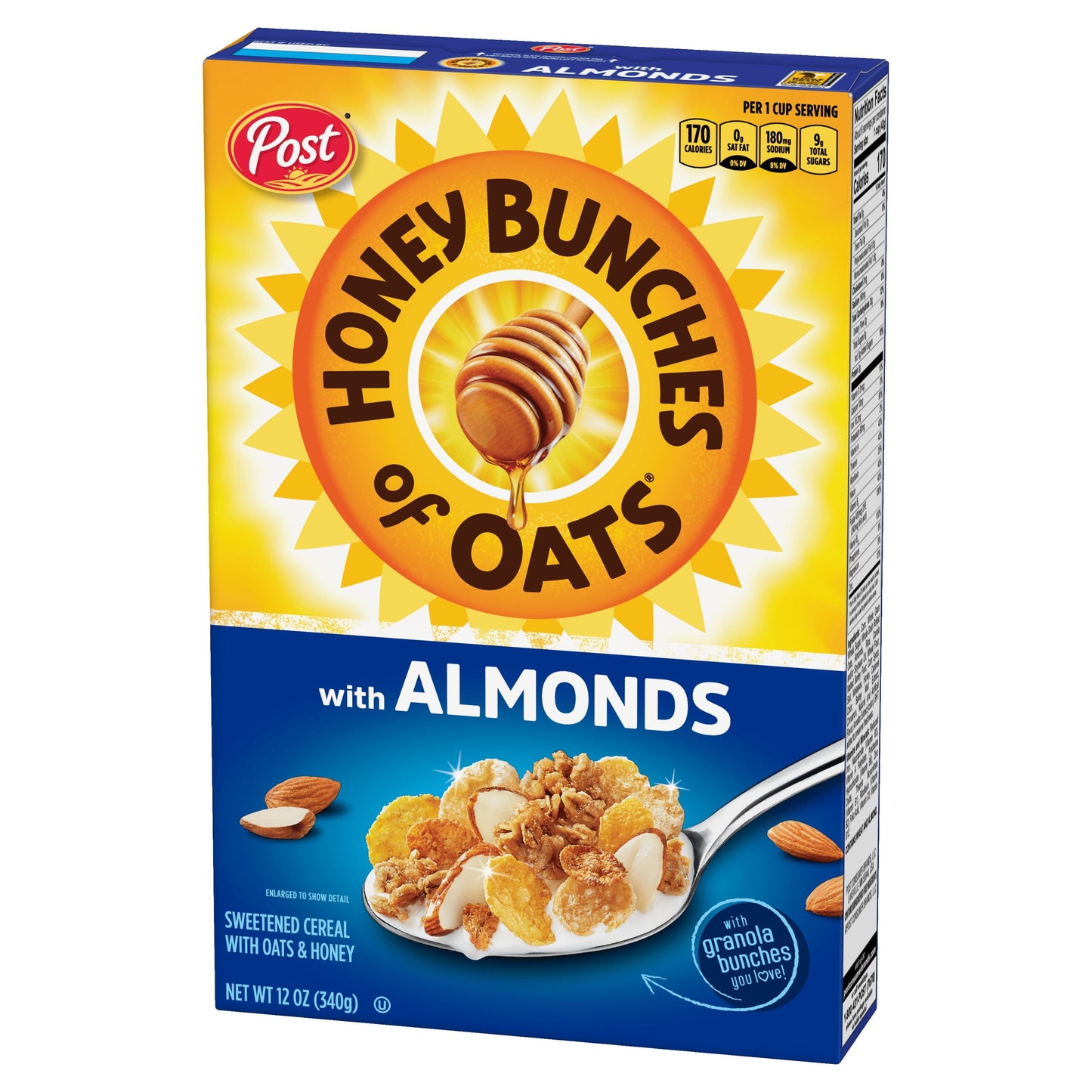 Post Honey Bunches of Oats with Almonds Breakfast Cereal, 12 OZ Box