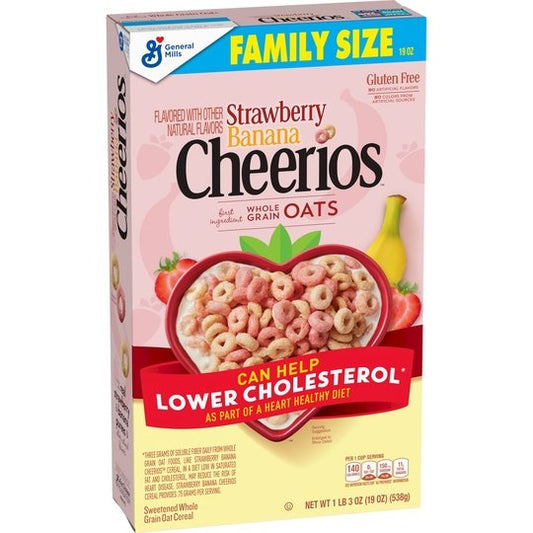 Strawberry Banana Cheerios, Heart Healthy Cereal, Family Size, 19 OZ