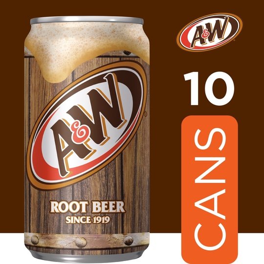 A&W Caffeine-Free, Low Sodium Root Beer Soda Pop, 7.5 Fl Oz, 10 Pack Cans