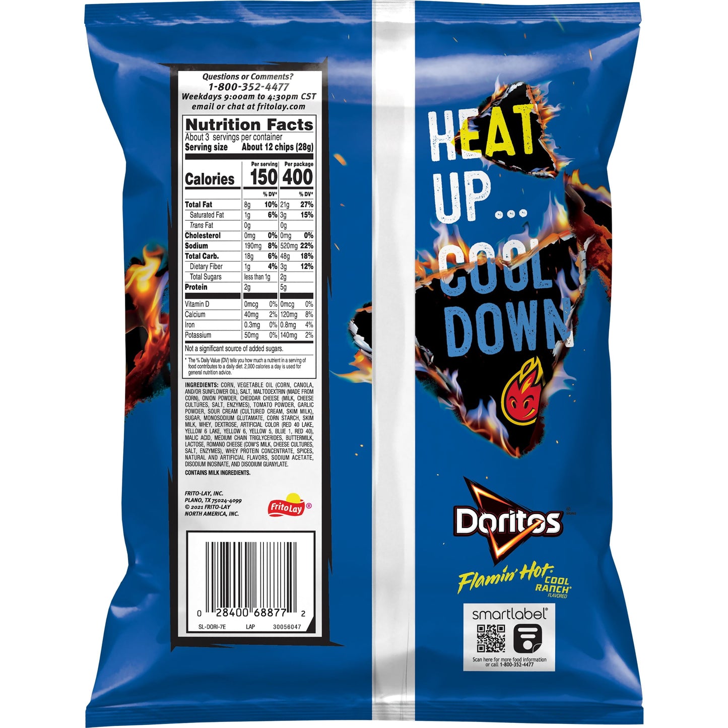 Doritos Flamin' Hot Cool Ranch Flavored Snack Chips, 2.75 oz Bag