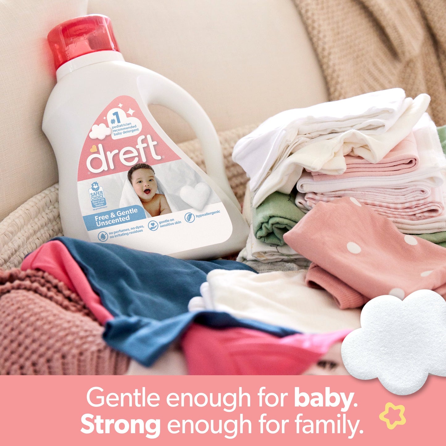 Dreft Free & Gentle Baby Liquid Laundry Detergent, 64 Loads, 92 fl oz