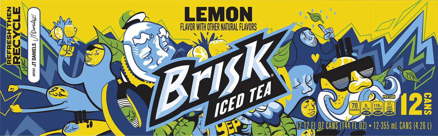 Brisk Lemon Iced Tea, bold lemon flavor, 12 fl oz, 12 Pack Cans