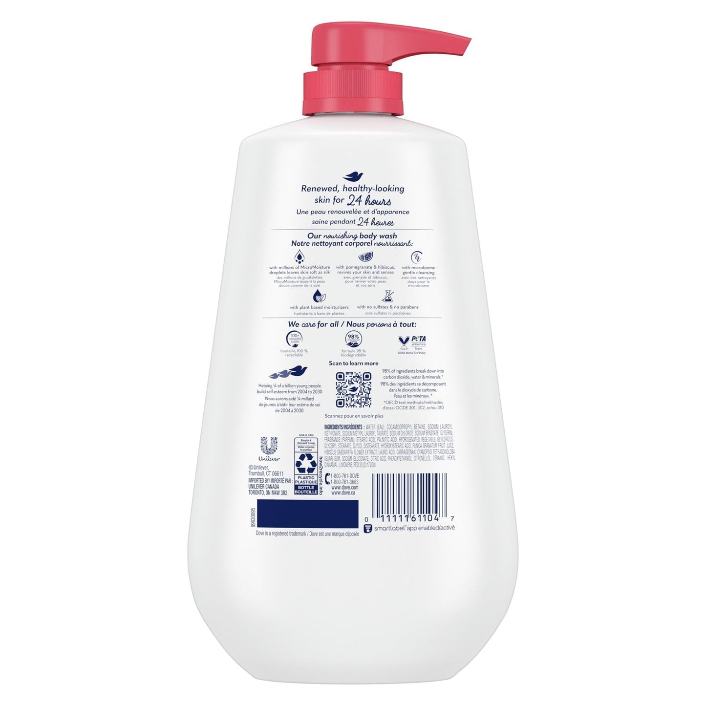 Dove Rejuvenating Long Lasting Gentle Body Wash, Pomegranate and Hibiscus, 30.6 fl oz