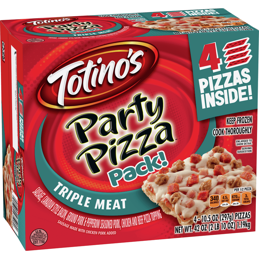 Totino's Party Pizza Pack, Triple Meat, Frozen Pizza, 4 Count
