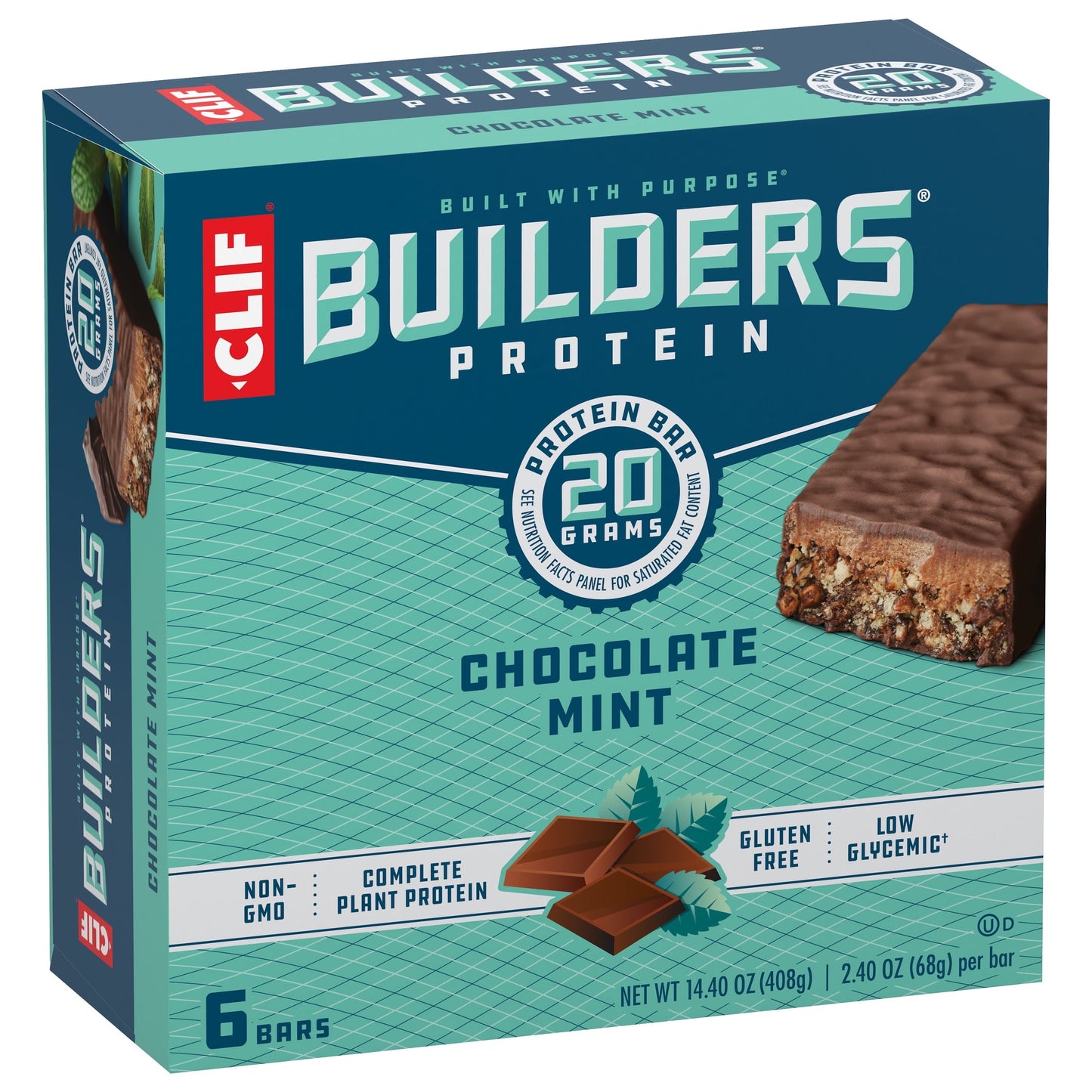 CLIF Builders - Chocolate Mint Flavor - Protein Bars - Gluten-Free - Non-GMO - Low Glycemic - 20g Protein - 2.4 oz. (6 Pack)