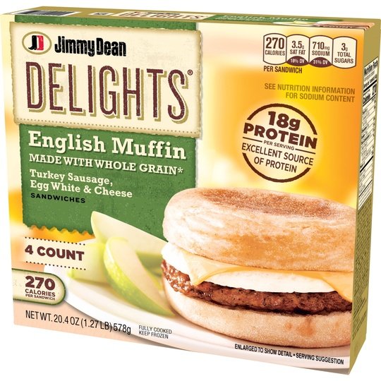 Jimmy Dean Delights Turkey Sausage, Egg White & Cheese English Muffin Sandwiches, 20.4 oz, 4 Ct (Frozen)