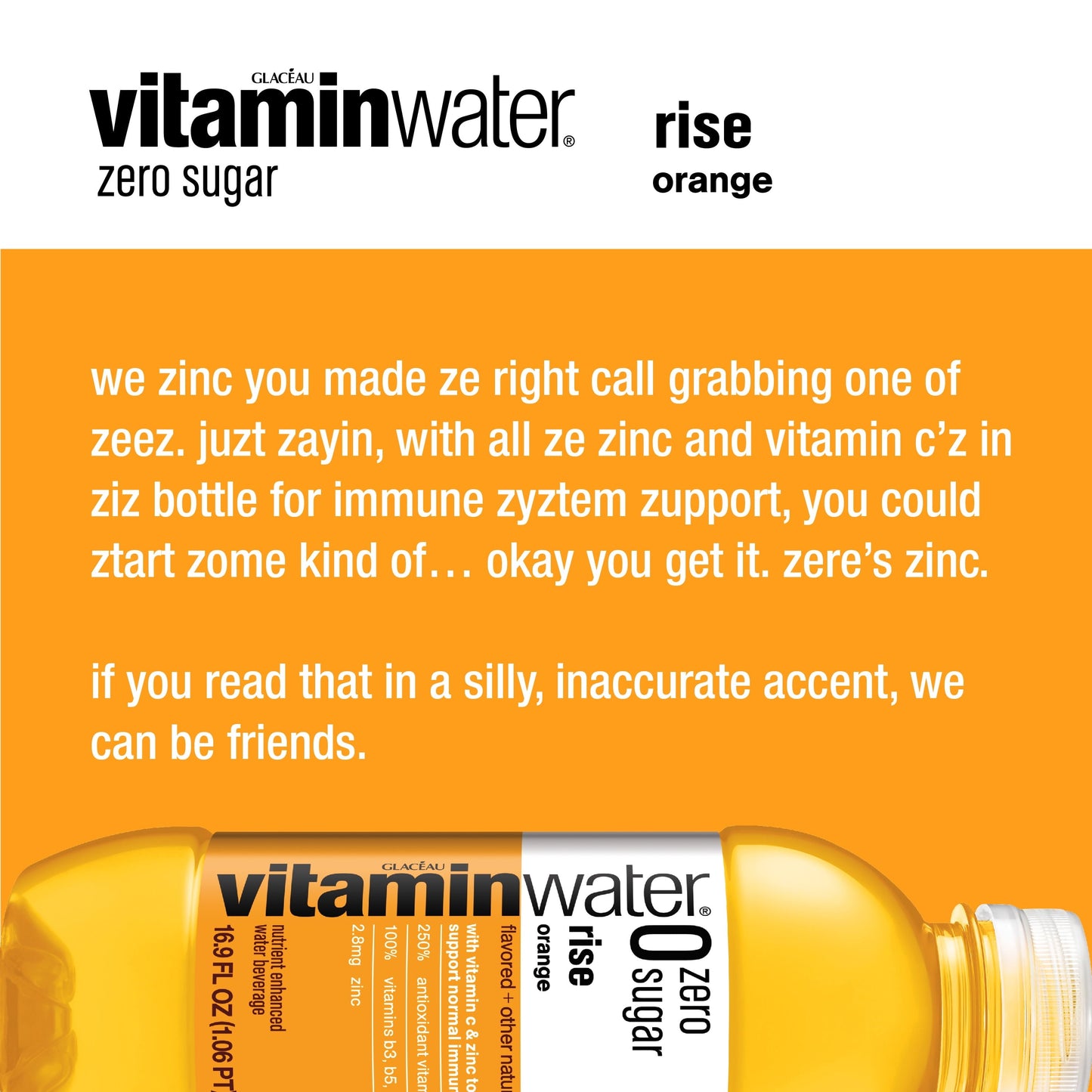 vitaminwater zero sugar rise electrolyte enhanced water, orange, 16.9 fl oz, 6 count bottles