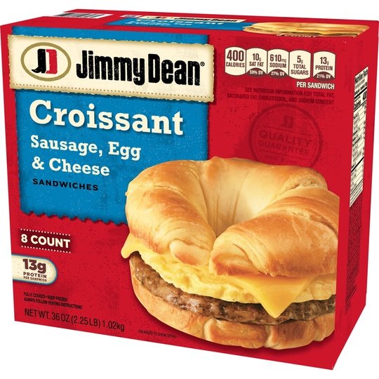 Jimmy Dean Sausage Egg & Cheese Croissant Sandwich, 36 oz, 8 Count (Frozen)