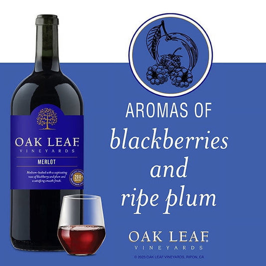 Oak Leaf Vineyards Merlot Red Wine, 1.5 L Glass, ABV 13.00%