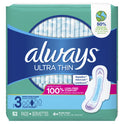 Always Ultra Thin Pads with Wings, Size 3, Extra Long Super Absorbency, 52 CT