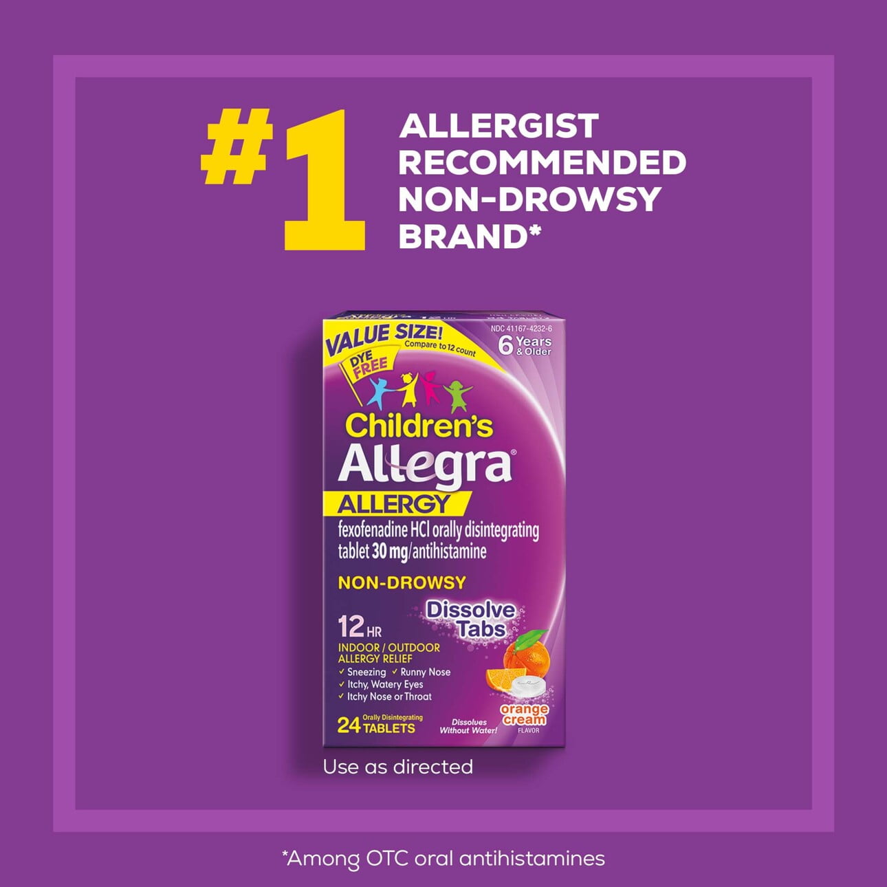 Allegra Children's 12 Hour Non-Drowsy Antihistamine Allergy Relief Medicine 30mg Meltable Tablets 24ct