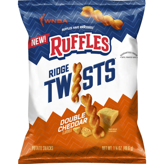 Ruffles Potato Chips Ridge Twists Double Cheddar Snack Chips, 1.75 oz Bag