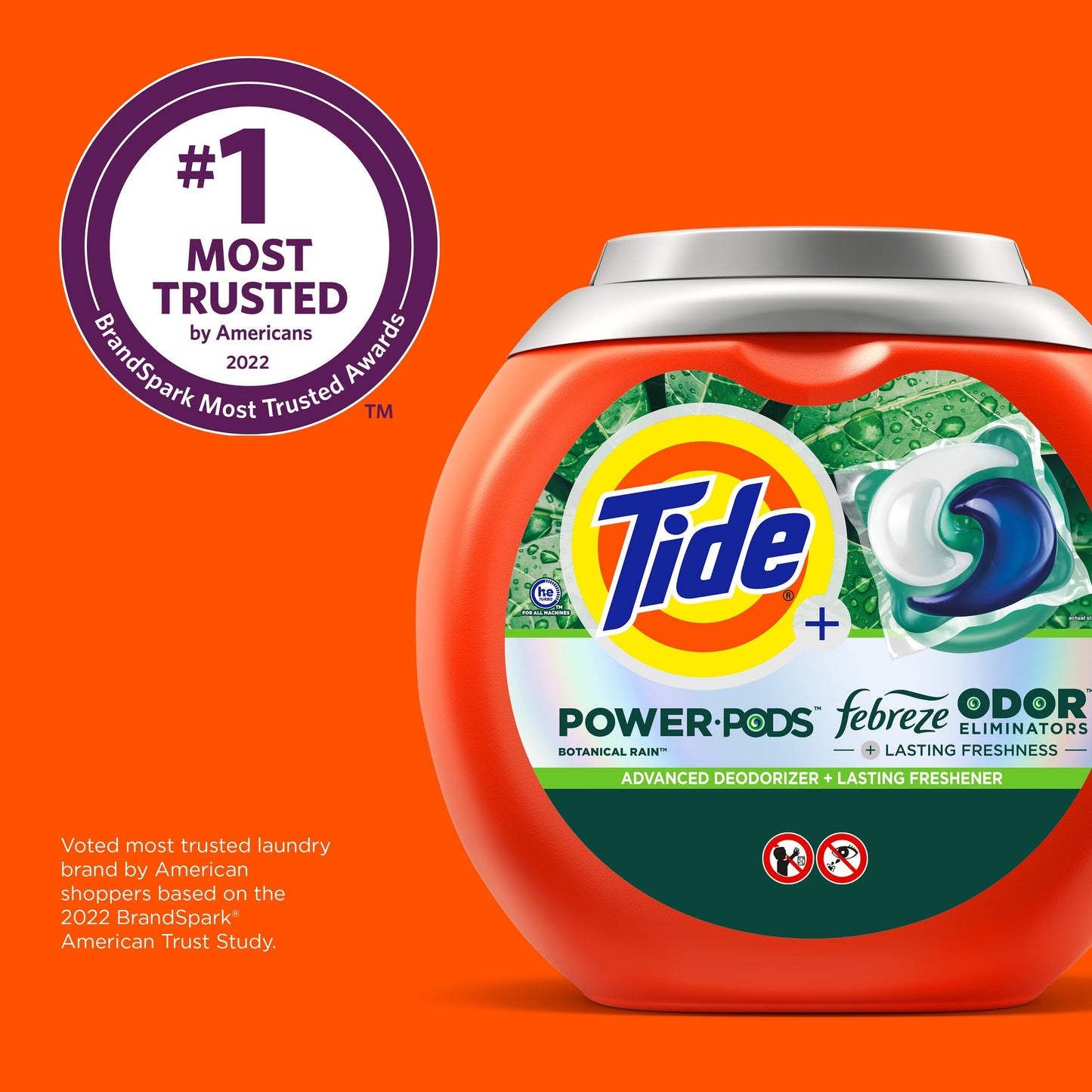 Tide Power Pods Laundry Detergent Soap Packs with Febreze, Botanical Rain, 45 Ct