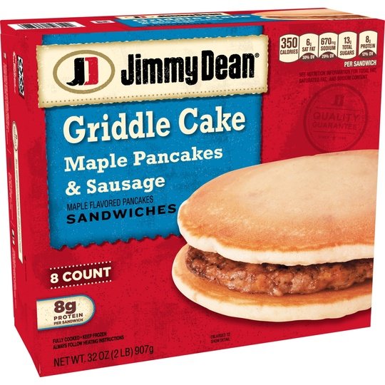 Jimmy Dean Maple Pancakes & Sausage Griddle Cake Sandwich, 32 oz, 8 Count (Frozen)