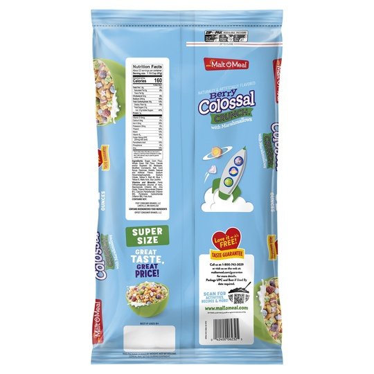 Malt-O-Meal Berry Colossal Crunch with Marshmallows Breakfast Cereal, 32 oz Resealable Cereal Bag