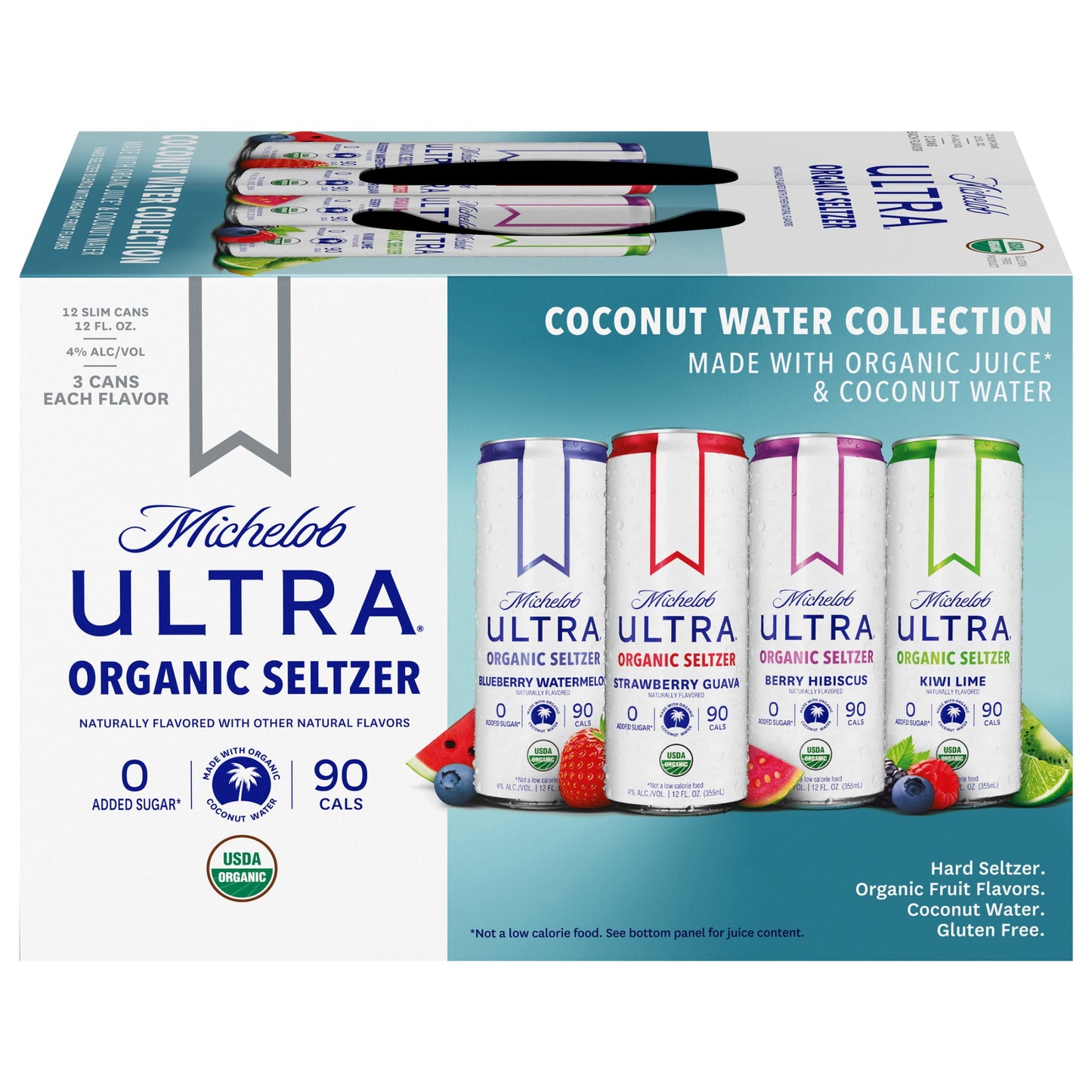 Michelob Ultra Organic Hard Seltzer Coconut Water Variety Pack, 12 Pack, 12 fl oz Cans, 4% ABV