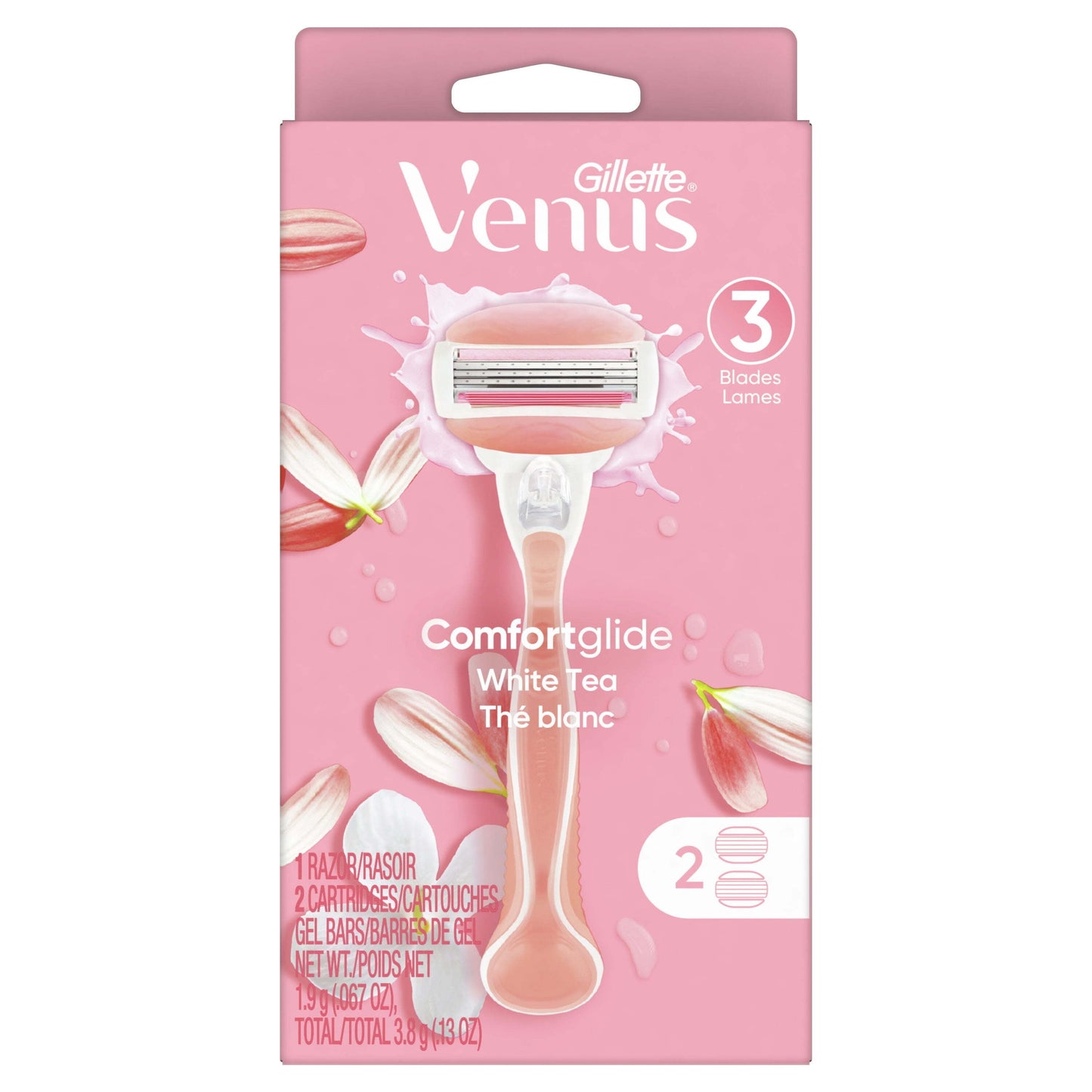 Gillette Venus ComfortGlide White Tea Women's Razor Handle + 2 Blade Refills