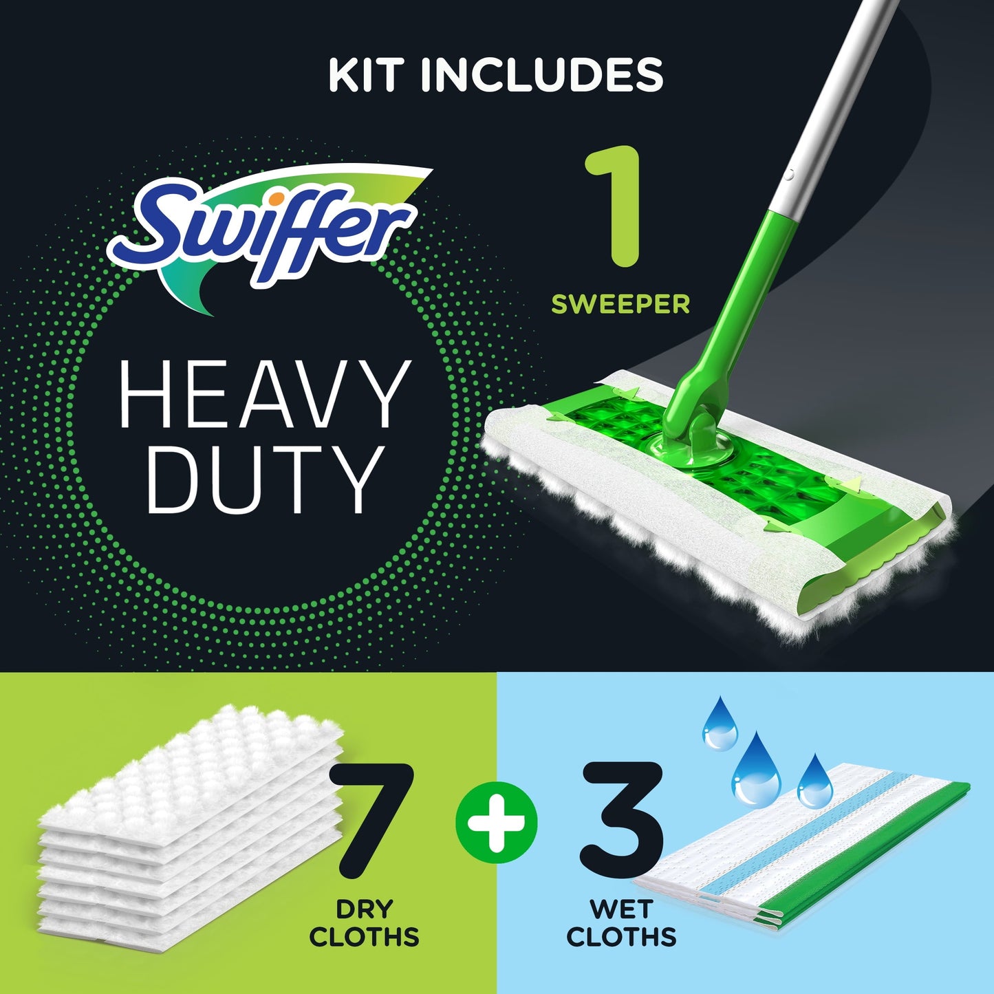 Swiffer Sweeper 2-in-1, Dry and Wet Multi Surface Floor Cleaner and Broom, Sweep and Mop Starter Kit