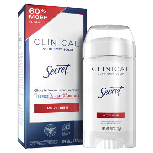 Secret Clinical Strength Soft Solid Antiperspirant and Deodorant for Women, Active Fresh, 2.6 oz