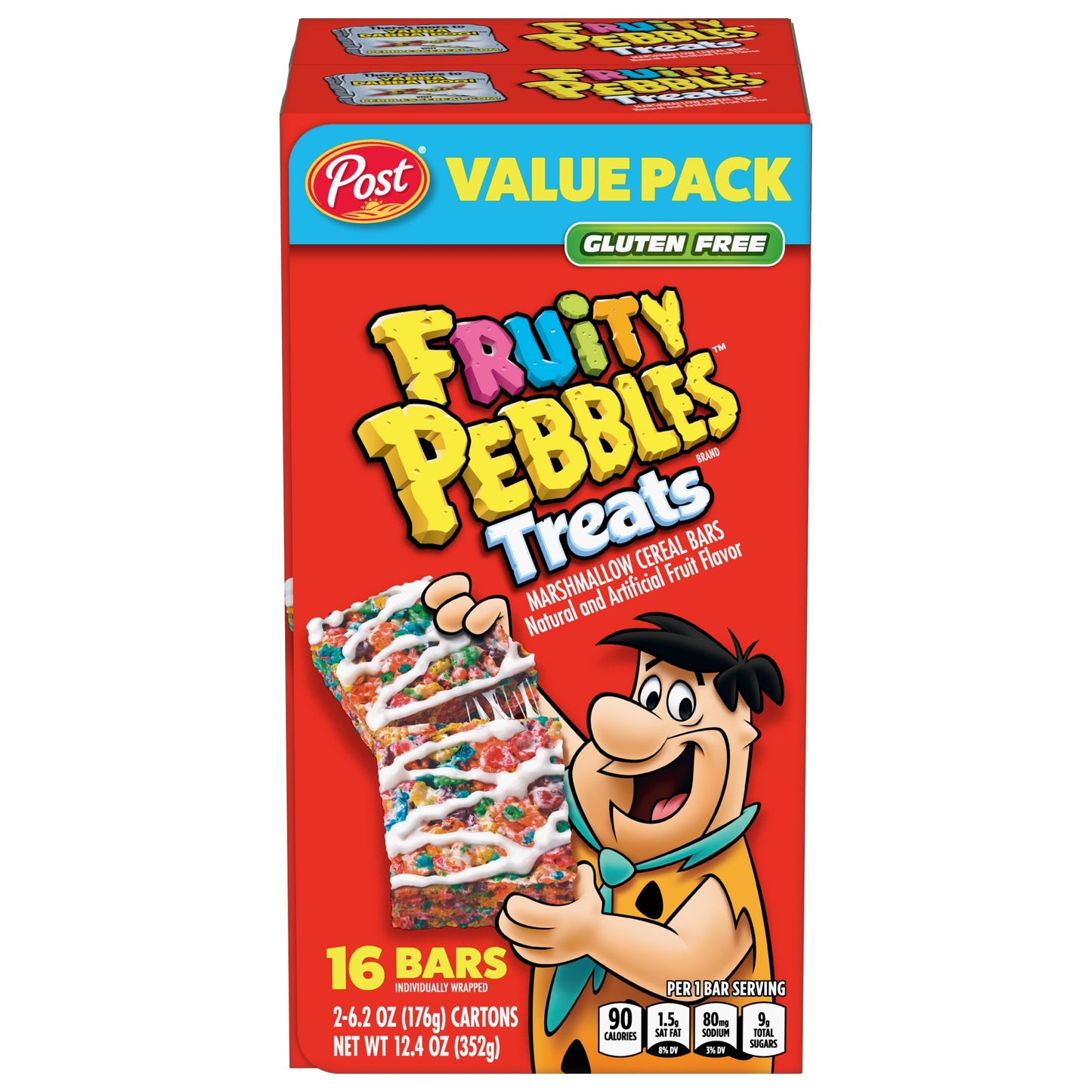 Post Fruity PEBBLES Treats, Breakfast Cereal Bars, Gluten Free, Snack Bars, Kids Snacks, two 6.2 oz cartons (16 Bars)