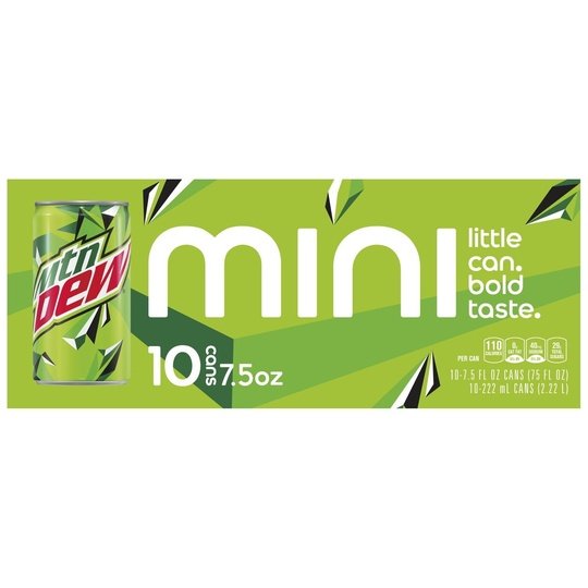 Mountain Dew Citrus Soda Pop, 7.5 oz, 10 Pack Mini Cans