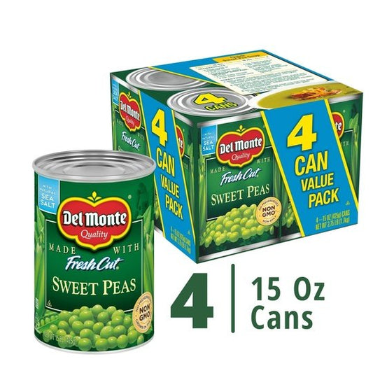 (4 Cans) Del Monte Sweet Peas Canned Vegetables, 15 oz